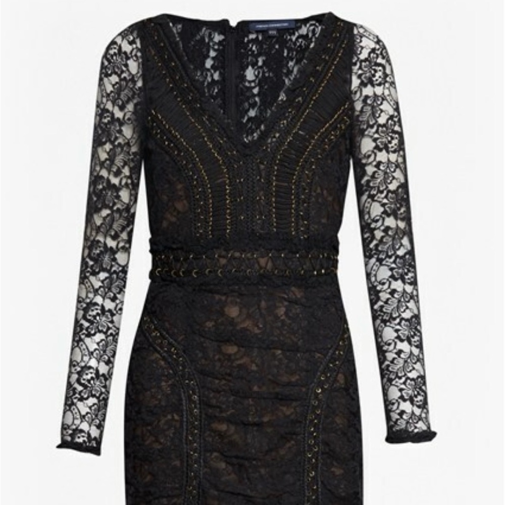 BNWT French Connection Black Lace Long Sleeve Dress BodyCon